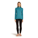 Icebreaker Women's Merino 200 Oasis Half Zip Thermal Top full length front, Topaz