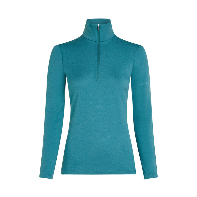 Icebreaker Women's Merino 200 Oasis Half Zip Thermal Top front view, Topaz