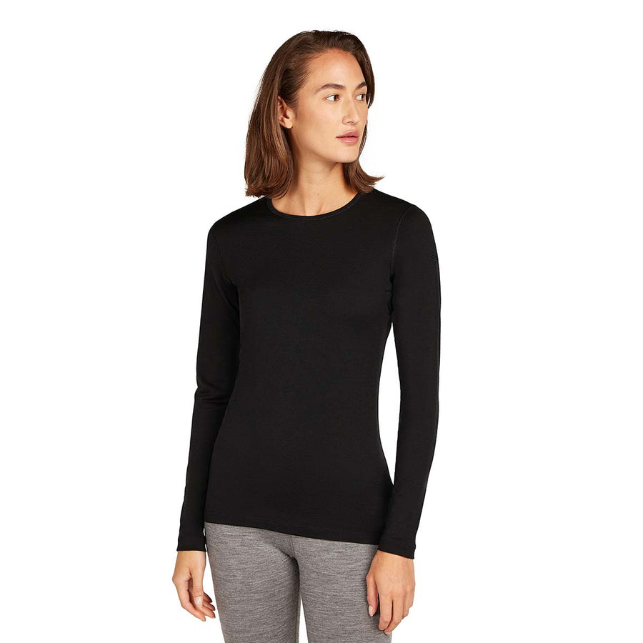 Icebreaker Women's Merino 200 Oasis Thermal Top front view, Black