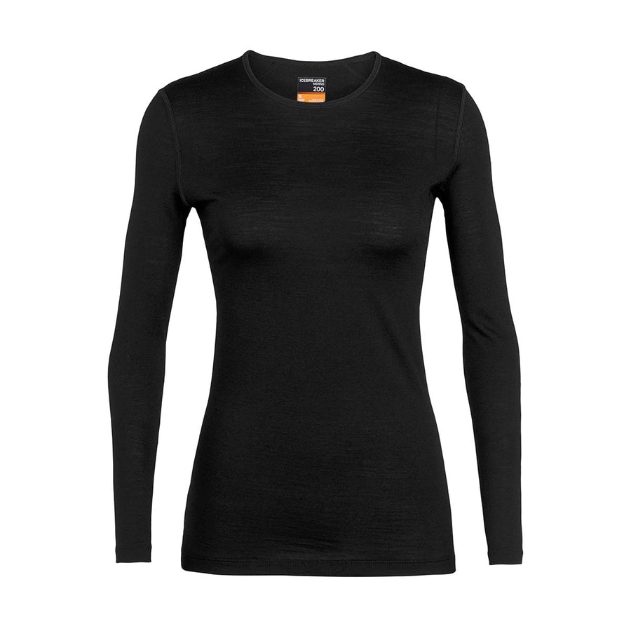 Icebreaker Women's Merino 200 Oasis Thermal Top front flat lay, Black