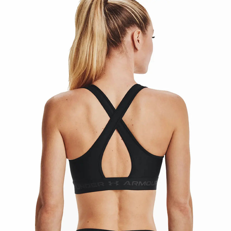 Under Armour Armour® Mid Crossback Sports Bra - Black/Jet Grey- Great Outdoors Ireland