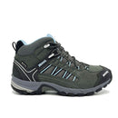Gray Meindl Journey Mid Lady hiking boot with brand logo on a white background