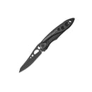 The Leatherman Skeletool® KB Knife is a black folding EDC knife with a partially serrated 420HC stainless steel blade, secure locking mechanism, and the Skeletool® KB branding on the handle.