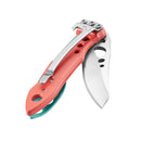 The Leatherman Skeletool® KB Knife is an everyday carry folding knife with a 420HC stainless steel blade, coral-red cutout handle, and silver metal clip.