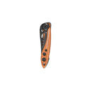 The Leatherman Skeletool® KBx Knife, featuring an orange and black handle with ventilation holes, is shown closed on a white background. Its 420HC stainless steel blade makes it perfect for everyday carry.