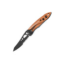 The Leatherman Skeletool® KBx Knife has a partially serrated 420HC stainless steel blade and an orange handle—ideal for everyday carry.