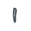 A folded Leatherman Skeletool® KBx Knife, featuring a metallic blue handle, 420HC stainless steel blade, and visible belt clip, is displayed against a plain white background.