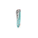 A folded Leatherman Skeletool® KBx Knife with a light blue handle and silver finish, featuring circular cutouts and compact design on a white background. Equipped with a durable 420HC stainless steel blade for everyday carry.