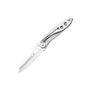 The Leatherman Skeletool® KBx Knife features a 420HC stainless steel partially serrated blade and lightweight handle holes, displayed against a white background.