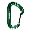 The Black Diamond Litewire Carabiner is a green, D-shaped, hot-forged wiregate with a black gate and white logo on the side—ideal for trad climbing.
