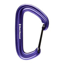 A purple Black Diamond Litewire Carabiner is displayed on a white background. The hot-forged, D-shaped design features a black wire gate and the Black Diamond logo—perfect for trad climbing.