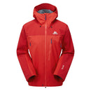 Mens Lhotse GTX Pro Jacket by Mountain Equipment: a bright red GORE-TEX Pro waterproof jacket with hood, multiple zippered pockets, and chest logo, shown on white—delivering unbeatable breathable protection for outdoor adventures.