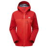 A red hooded outdoor jacket with a full front zipper, zippered chest pocket, and a small white Mountaineering logo on the left chest, shown against a plain white background.