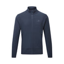 The Mountain Equipment Men’s Jorasses Lite Fleece Jacket, shown in navy blue against a plain white background, features a full-zip front, long sleeves, two zippered side pockets, a stand-up collar, and a subtle logo on the left chest—making it an ideal lightweight mid-layer for outdoor adventures.