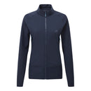 Dark blue Mountain Equipment Women’s Jorasses Lite Fleece Jacket with a high collar and two zippered pockets.