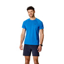 Rab Men's Sonic Tee three-quarter front view, Maya Blue