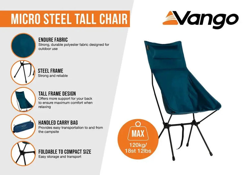 Vango Micro Steel Tall Camping Chair- Great Outdoors Ireland