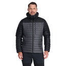 Man wearing a black Rab jacket on a white background