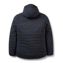 A black hooded winter jacket, the Mens Microlight Shield Waterproof Down Jacket from Rab, is shown from the back on a white background.