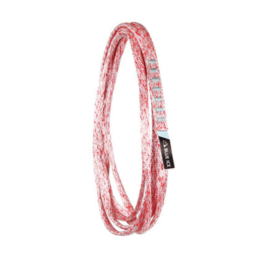 Red and white patterned sling with a brand tag on a white background