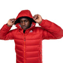 Mountain Equipment Men's Lightline Down Jacket  three-quarter view with hood up