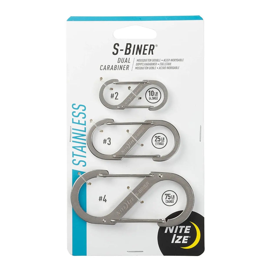 Nite Ize S-Biner, Dual Carabiner-Stainless, 3 Pack