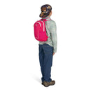 Osprey Kids' Daylite Jr. Backpack worn, full length back, Hotspot Pink/Frosty Mint