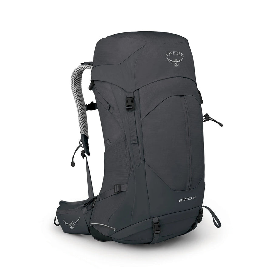 Osprey Stratos 44 Hiking Backpack front view, Tunnel Vision Grey