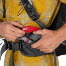 Osprey Stratos 44 Hiking Backpack side pocket detail, lifestyle picture