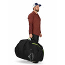 Osprey AirPorter Travel Pack Cover worn on backpack, full length side profile, Black