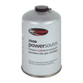 The GoSystem Powersource 445g B/P Mix Cartridge is a metal threaded gas cartridge with a butane-isobutane-propane mix, designed for increased flame temperatures and reliable outdoor use in cold weather.