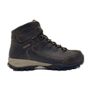 A single Meindl Mens Trento GTX Walking Boot in dark brown leather with black laces, metal eyelets, and a rugged black and gray sole is shown from the side against a white background.