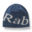 Rab Logo Beanie in tempest blue and zinc on a white background