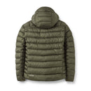 Rab Men's Electron Pro Down Jacket front view with hood up, Army