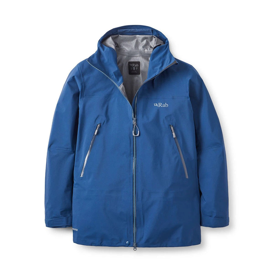 Rab Men's Kangri GORE-TEX Waterproof Jacket front flat lay, Tempest Blue