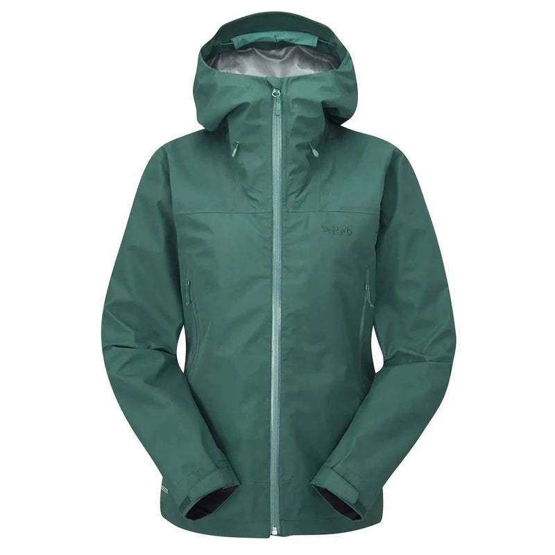 Rab Women's Namche GORE-TEX Jacket front flat lay, Green Slate
