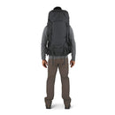 Osprey Rook 50 Backpack worn, full length front, Dark Charcoal/Silver