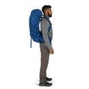 Osprey Rook 50 Backpack worn, full length side profile, Astology Blue