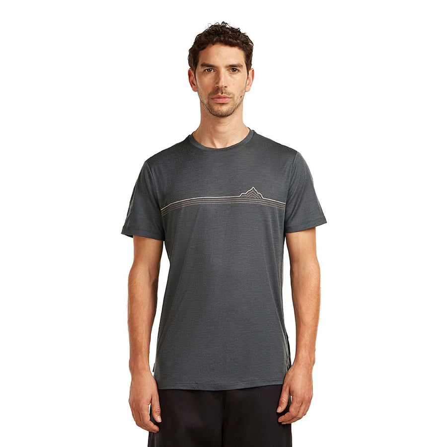 Icebreaker Men's 150 Tech Lite T-Shirt Range Stripes front view, Obsidian
