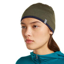 Icebreaker 200 Oasis Reversible Beanie worn, side profile, Dark Loden/Midnight Navy