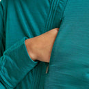 Icebreaker Women's Merino 200 Realfleece Descender Hoodie pocket detail, Tidal Teal