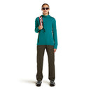 Icebreaker Women's Merino 200 Realfleece Descender Hoodie full length front, Tidal Teal