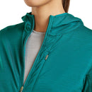 Icebreaker Women's Merino 200 Realfleece Descender Hoodie zip detail, Tidal Teal
