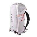 Gray backpack with orange straps and Blue Ice branding on a white background