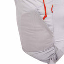 Close-up of a gray checkered backpack with a ripstop fabric pattern with a red drawstring on a white background