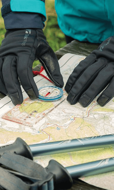Trekmates waterproof gloves map and compass for hiking in ireland