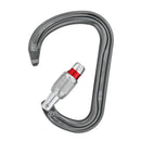 Carabiner with an open red screw lock on a white background