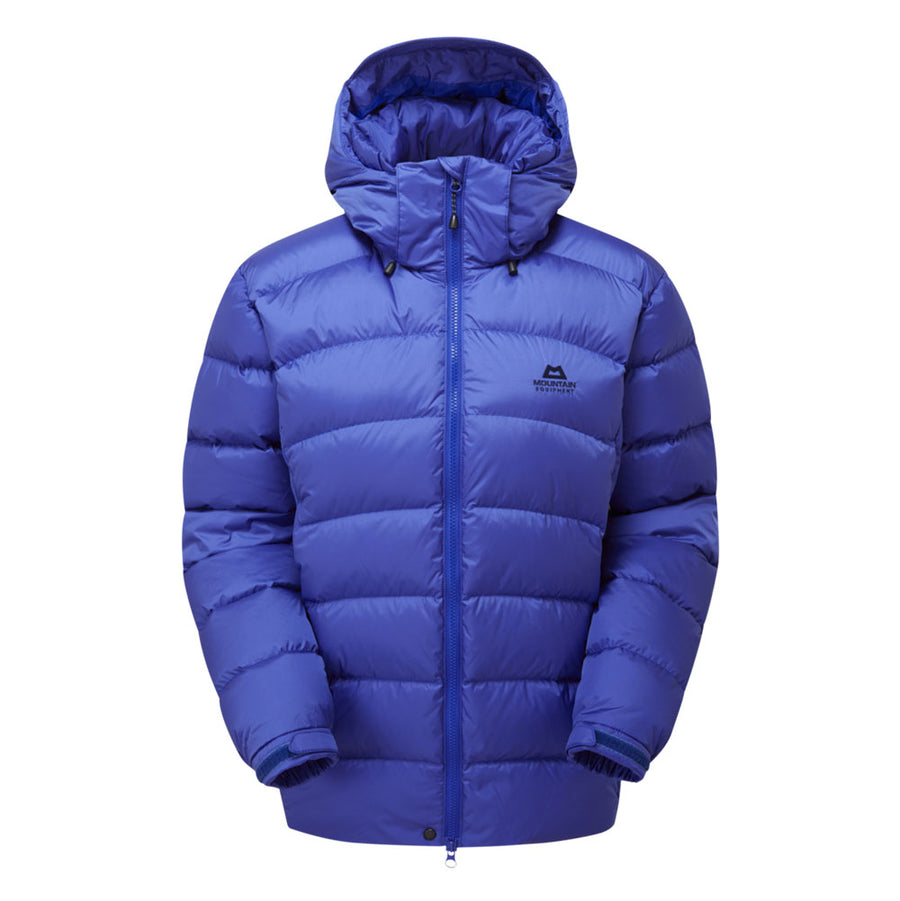 Women’s Lightline Down Jacket in blue, front view with hood