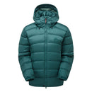 Women’s Lightline Down Jacket in green, front view with hood