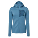 Women’s Lumiko Hooded Jacket in teal, front view with hood